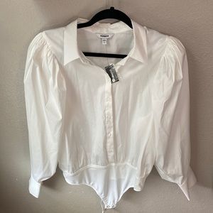 NEW with tags! Express white button up body suite. Large.
